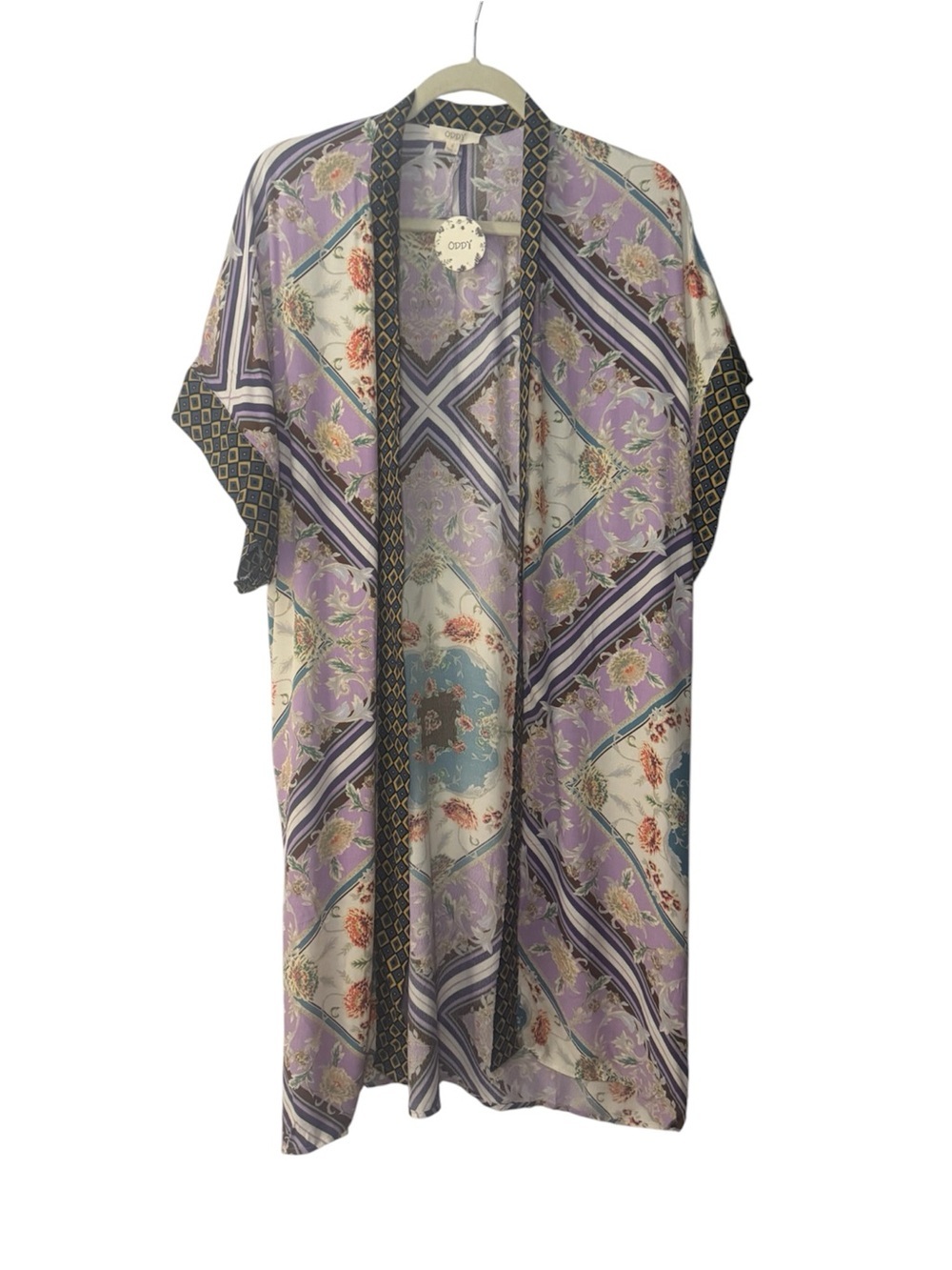 ODDY Patchwork Bohemian Floral Print Kimono Duster